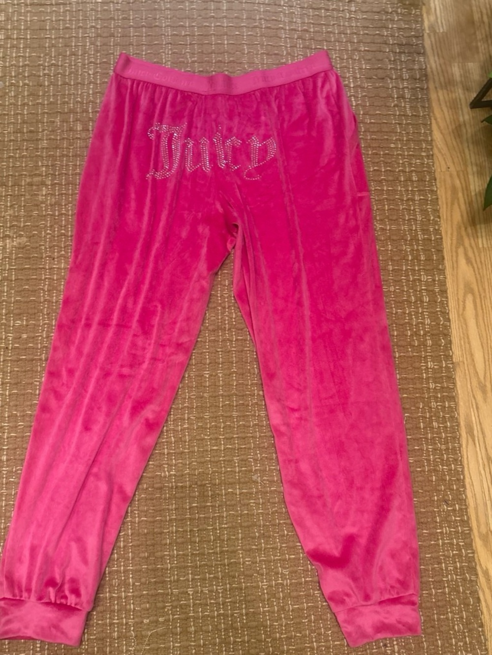 Juicy Couture Bright Pink Velour Joggers with Rhinestone Logo